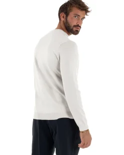 Maglioncino Uomo Girocollo Maglia Rasata Basic Bianco M2506A