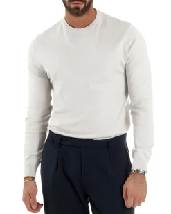 Maglioncino Uomo Girocollo Maglia Rasata Basic Bianco M2506A