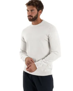 Maglioncino Uomo Girocollo Maglia Rasata Basic Bianco M2506A