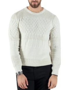 Maglioncino Uomo Girocollo Maglia Inglese Trecce Panna GIOSAL-M2785A