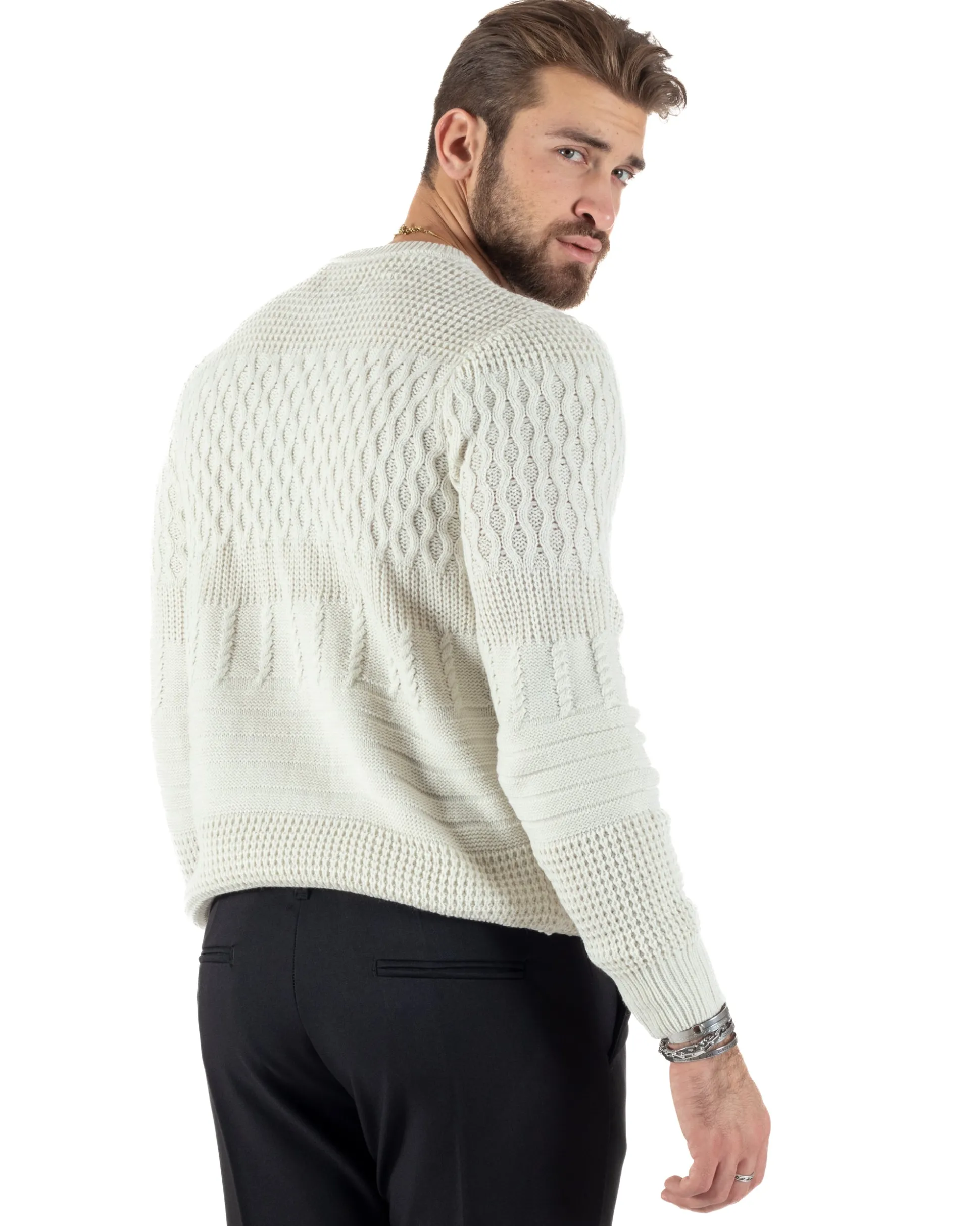 Maglioncino Uomo Girocollo Maglia Inglese Trecce Panna GIOSAL-M2785A