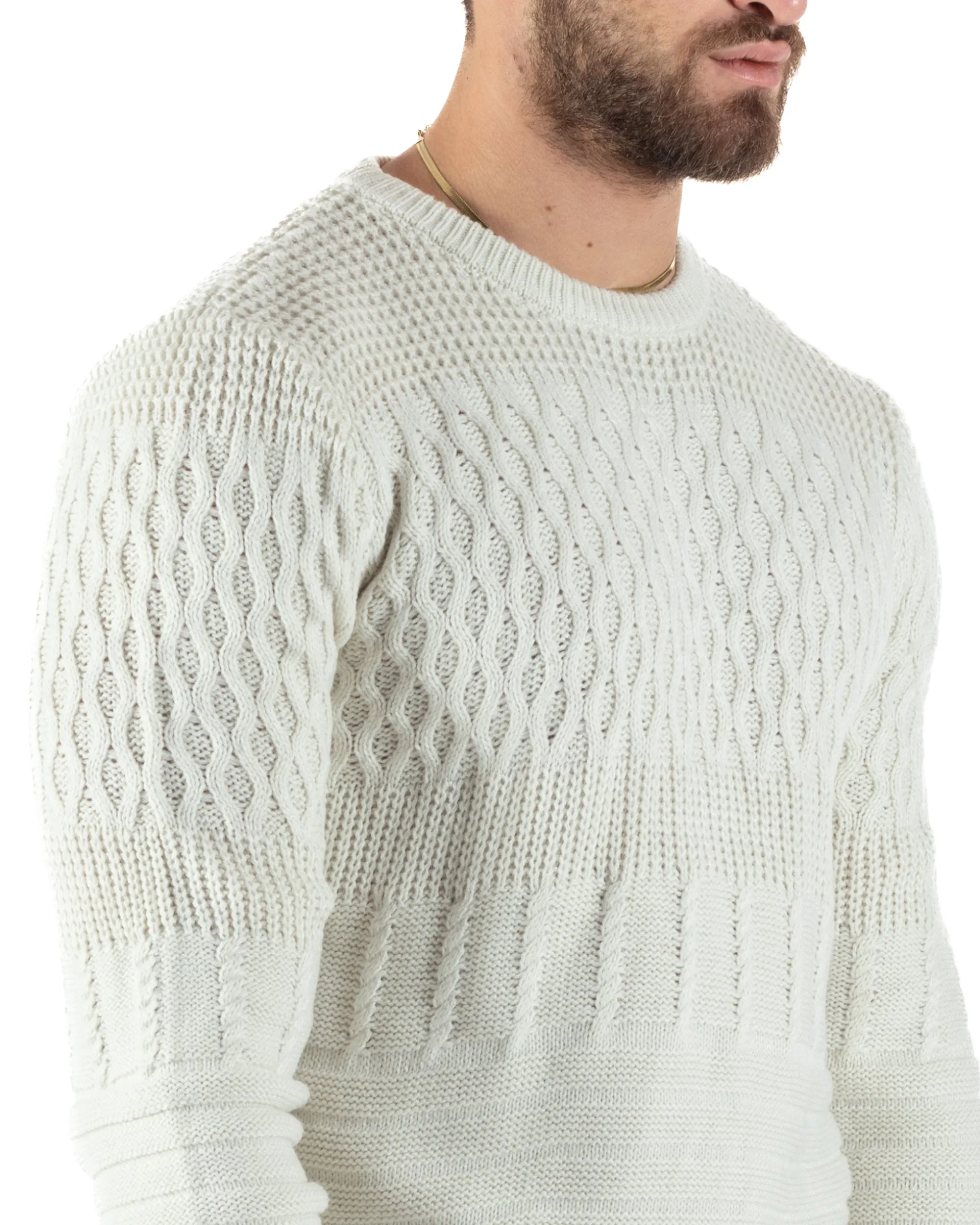 Maglioncino Uomo Girocollo Maglia Inglese Trecce Panna GIOSAL-M2785A