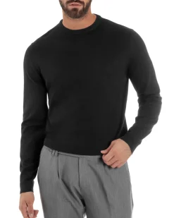Maglioncino Uomo Girocollo Maglia Rasata Basic Nero M2508A