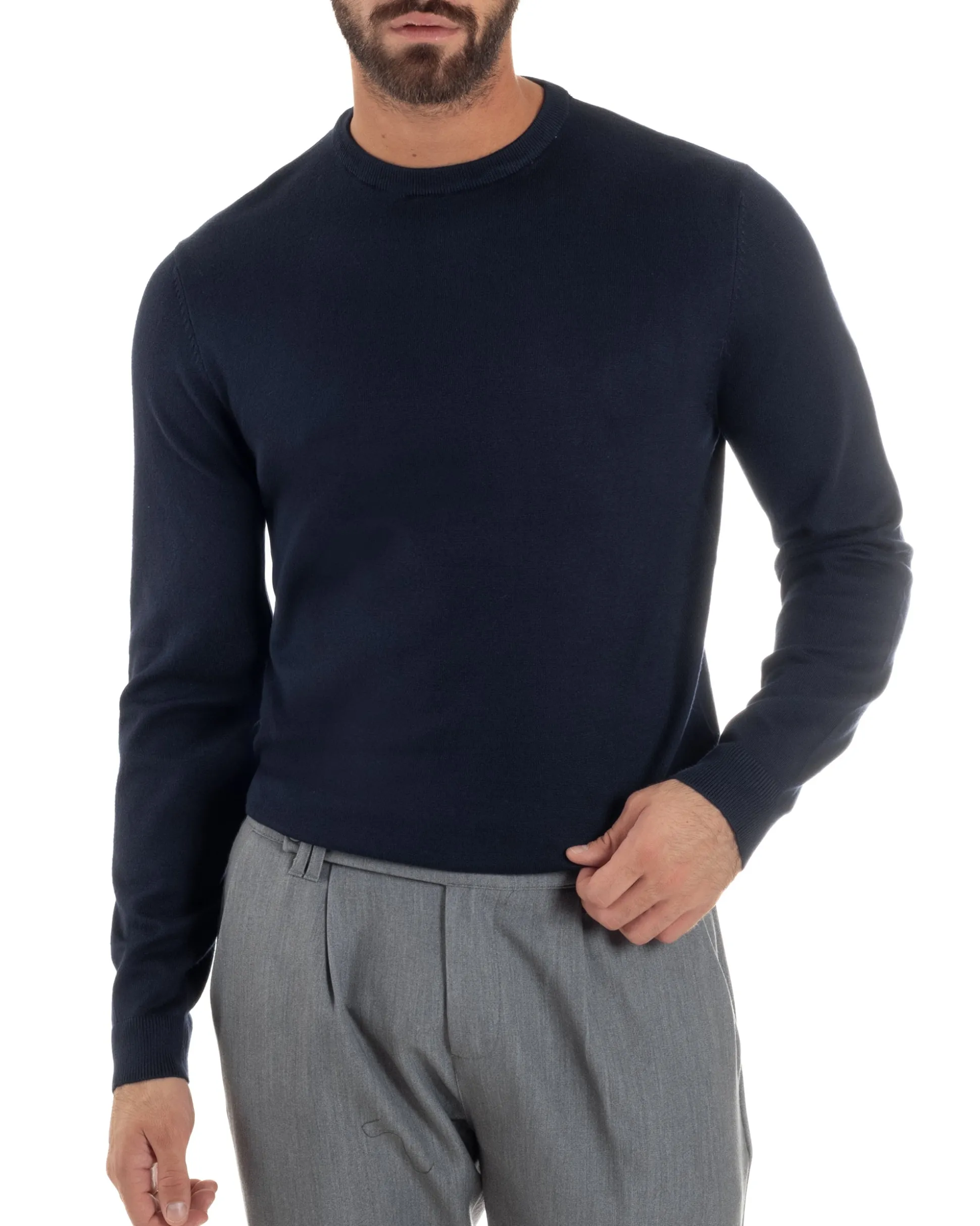Maglioncino Uomo Girocollo Maglia Rasata Basic Blu M2509A