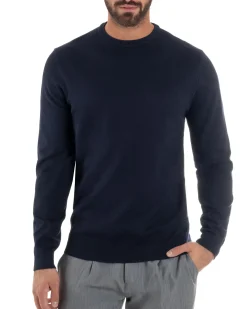 Maglioncino Uomo Girocollo Maglia Rasata Basic Blu M2509A