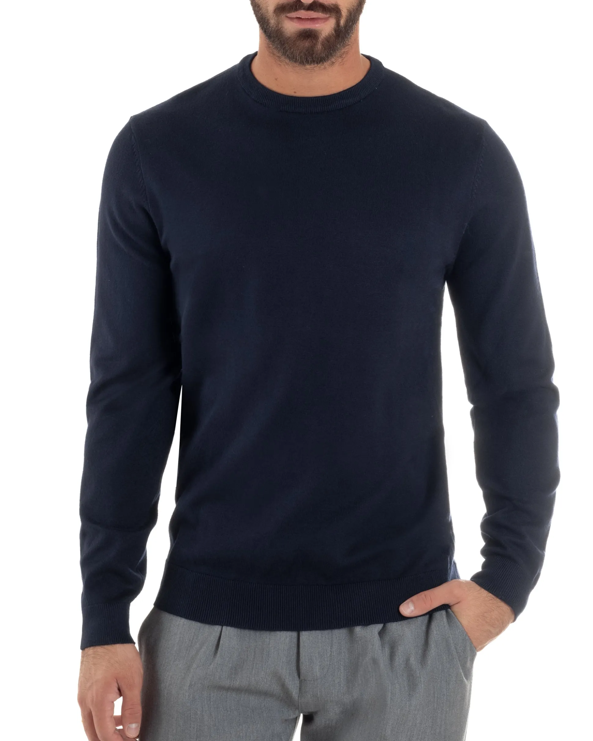 Maglioncino Uomo Girocollo Maglia Rasata Basic Blu M2509A