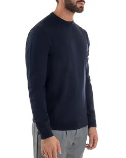 Maglioncino Uomo Girocollo Maglia Rasata Basic Blu M2509A