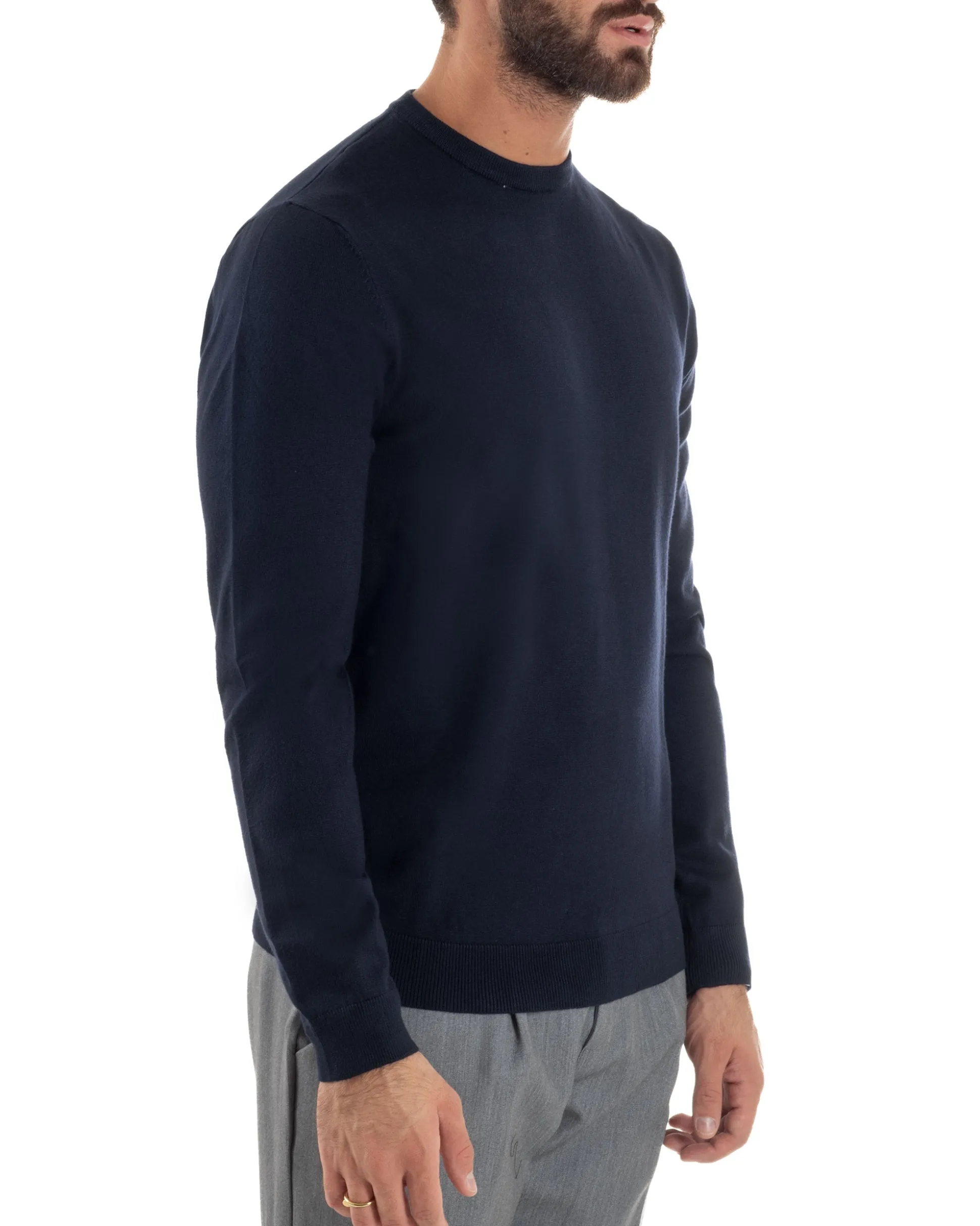 Maglioncino Uomo Girocollo Maglia Rasata Basic Blu M2509A