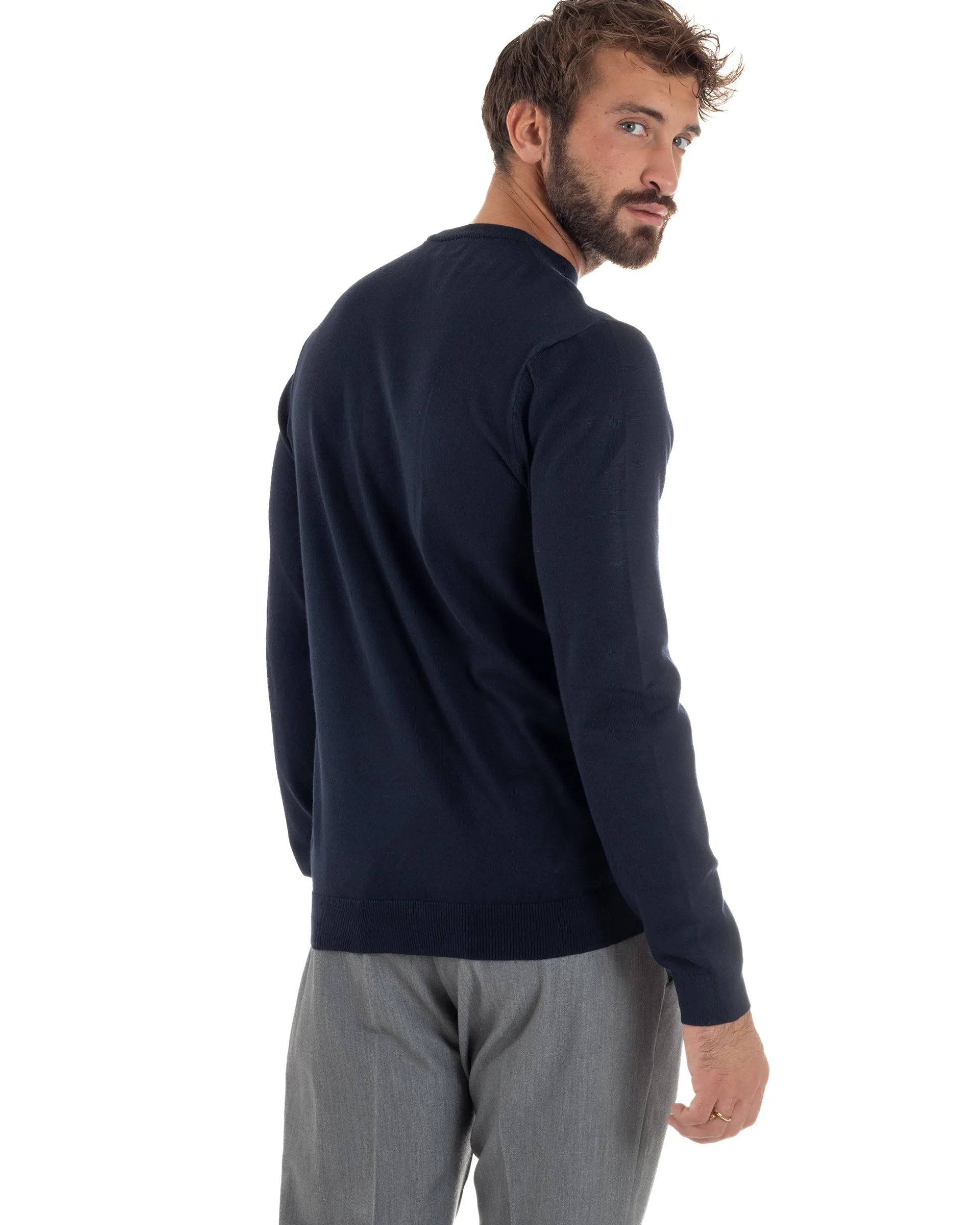 Maglioncino Uomo Girocollo Maglia Rasata Basic Blu M2509A