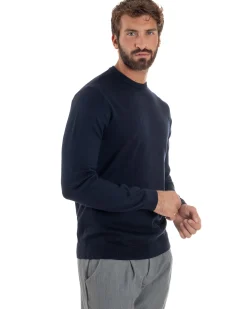 Maglioncino Uomo Girocollo Maglia Rasata Basic Blu M2509A