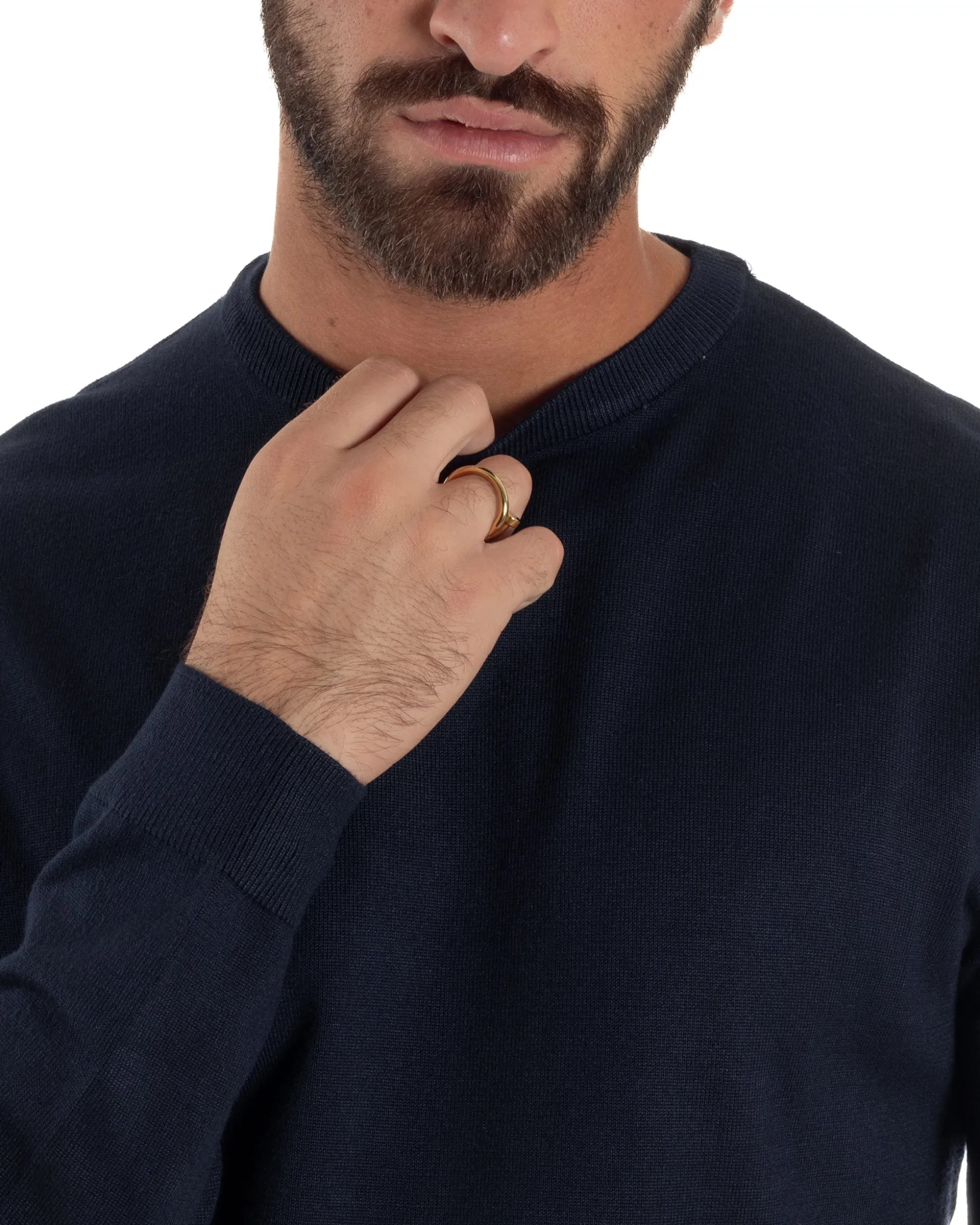 Maglioncino Uomo Girocollo Maglia Rasata Basic Blu M2509A