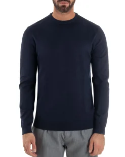 Maglioncino Uomo Girocollo Maglia Rasata Basic Blu M2509A
