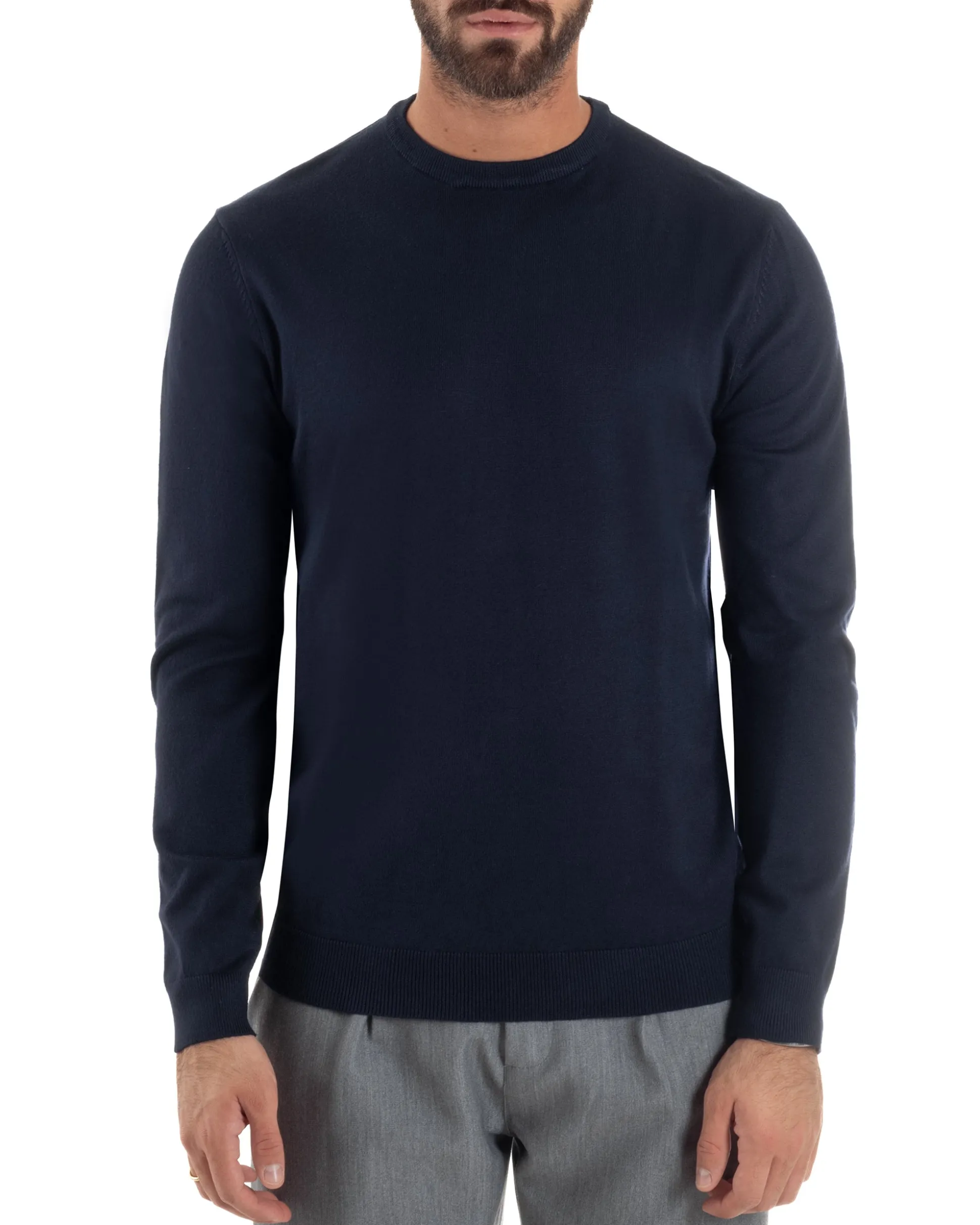 Maglioncino Uomo Girocollo Maglia Rasata Basic Blu M2509A