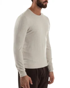 Maglioncino Uomo Girocollo Maglia Rasata Basic Beige Melangiato M2571A