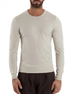 Maglioncino Uomo Girocollo Maglia Rasata Basic Beige Melangiato M2571A
