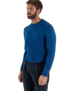 Maglioncino Uomo Girocollo Maglia Rasata Basic Blu Royal M2502A