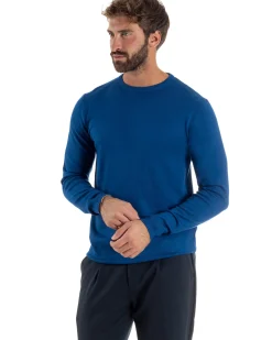 Maglioncino Uomo Girocollo Maglia Rasata Basic Blu Royal M2502A