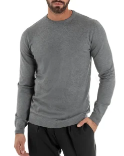 Maglioncino Uomo Girocollo Maglia Rasata Basic Grigio Chiaro M2507A