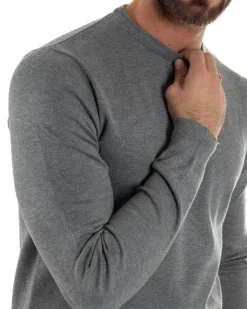 Maglioncino Uomo Girocollo Maglia Rasata Basic Grigio Chiaro M2507A