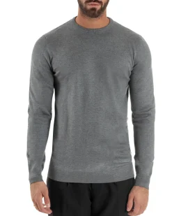 Maglioncino Uomo Girocollo Maglia Rasata Basic Grigio Chiaro M2507A