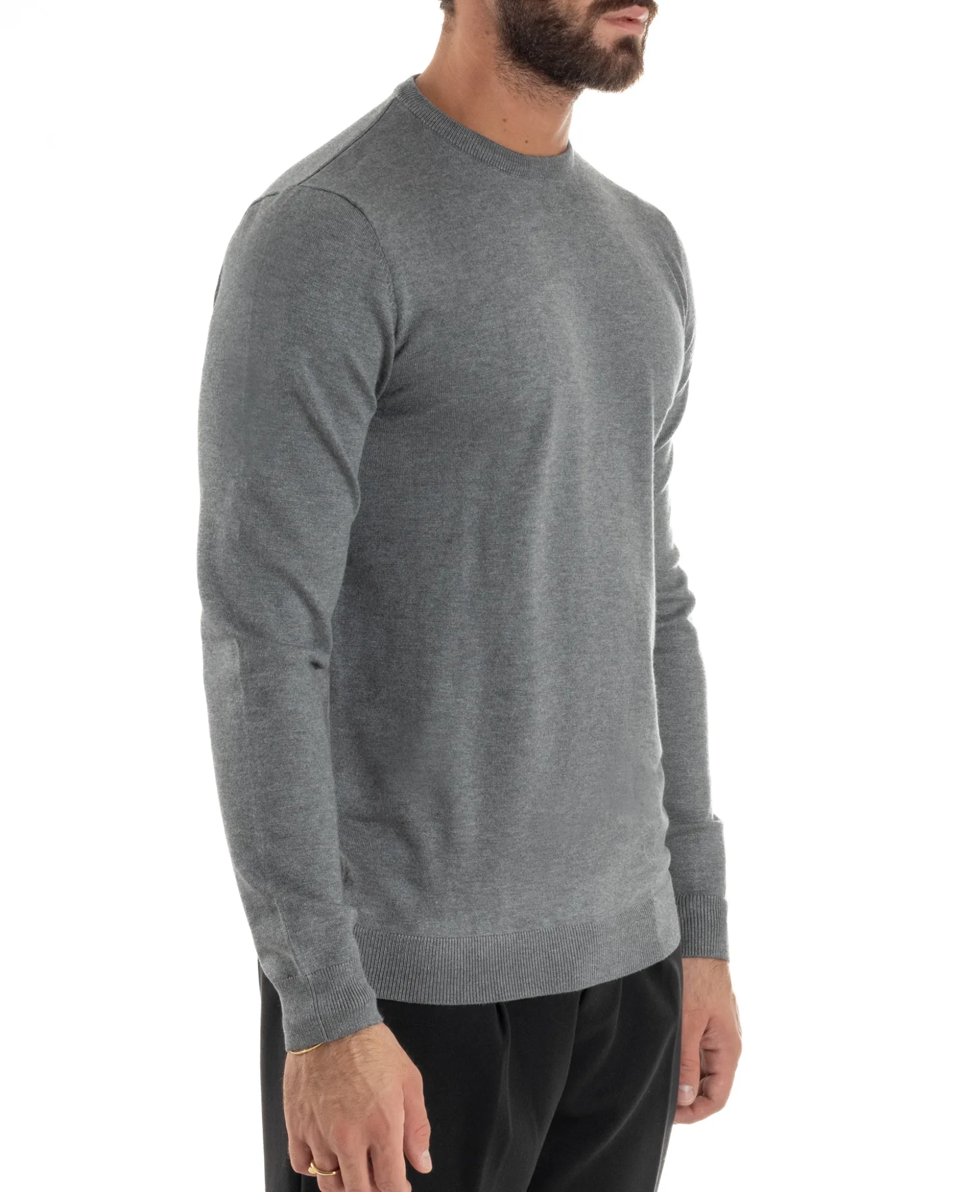 Maglioncino Uomo Girocollo Maglia Rasata Basic Grigio Chiaro M2507A