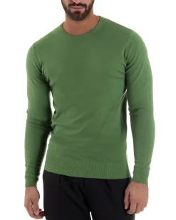 Maglioncino Uomo Girocollo Maglia Rasata Basic Verde Oliva M2495A