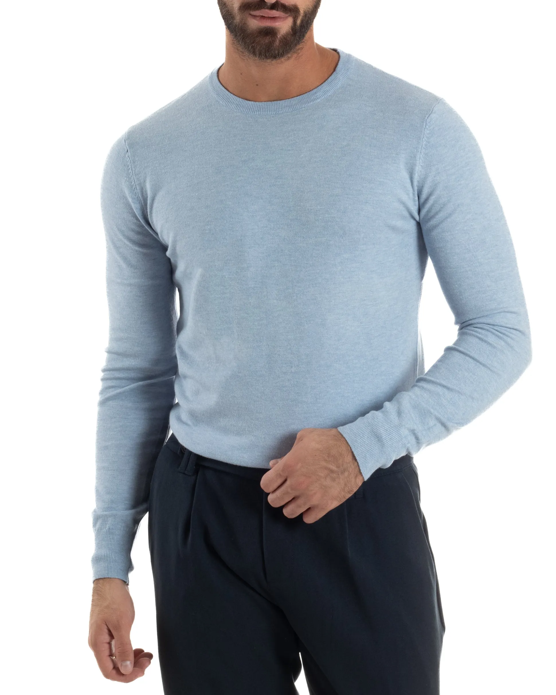 Maglioncino Uomo Girocollo Maglia Rasata Basic Polvere M2570A