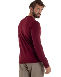 Maglioncino Uomo Girocollo Maglia Rasata Basic Prugna M2504A