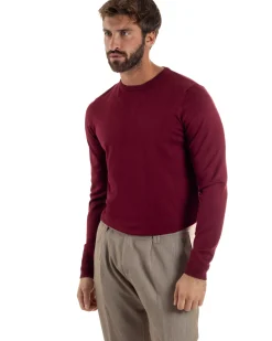 Maglioncino Uomo Girocollo Maglia Rasata Basic Prugna M2504A