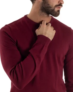Maglioncino Uomo Girocollo Maglia Rasata Basic Prugna M2504A