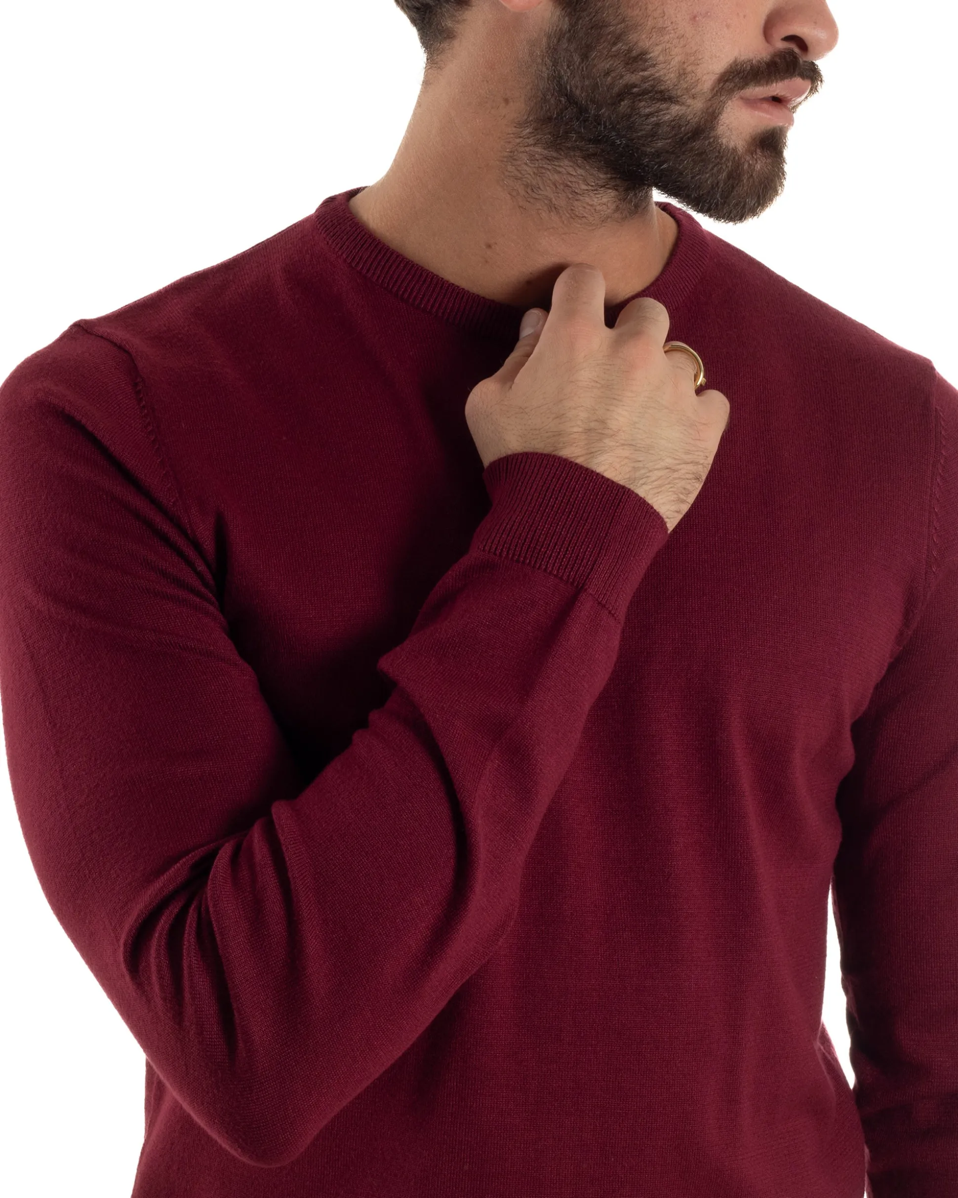 Maglioncino Uomo Girocollo Maglia Rasata Basic Prugna M2504A