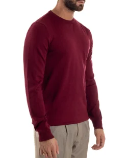 Maglioncino Uomo Girocollo Maglia Rasata Basic Prugna M2504A