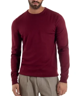 Maglioncino Uomo Girocollo Maglia Rasata Basic Prugna M2504A