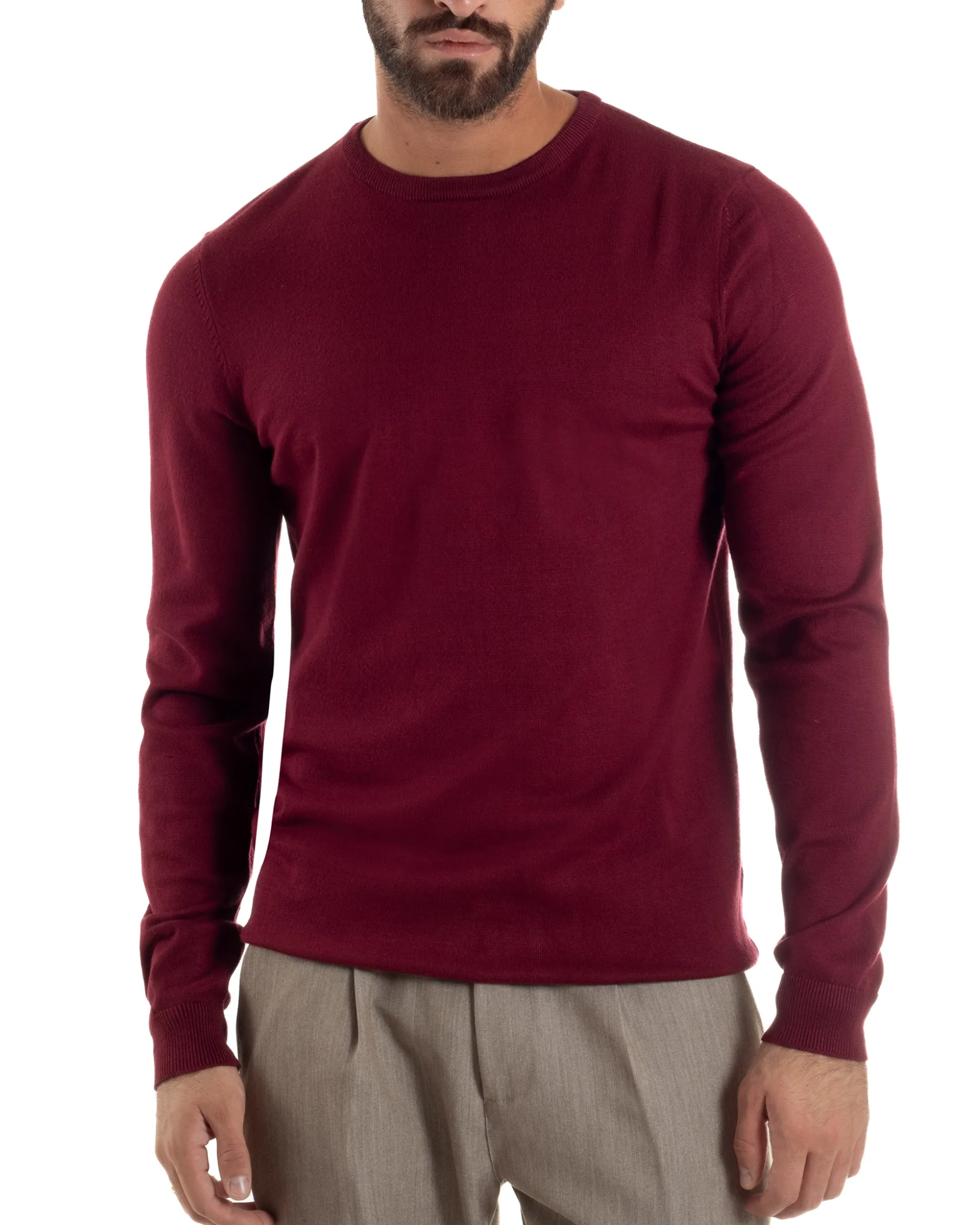 Maglioncino Uomo Girocollo Maglia Rasata Basic Prugna M2504A
