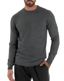 Maglioncino Uomo Girocollo Maglia Rasata Basic Grigio Scuro M2500A