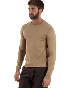 Maglioncino Uomo Girocollo Maglia Rasata Basic Camel M2499A