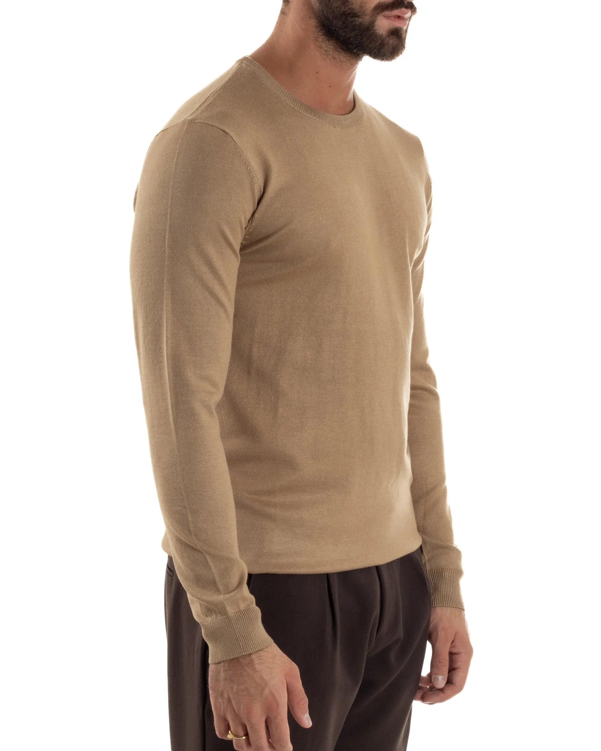 Maglioncino Uomo Girocollo Maglia Rasata Basic Camel M2499A