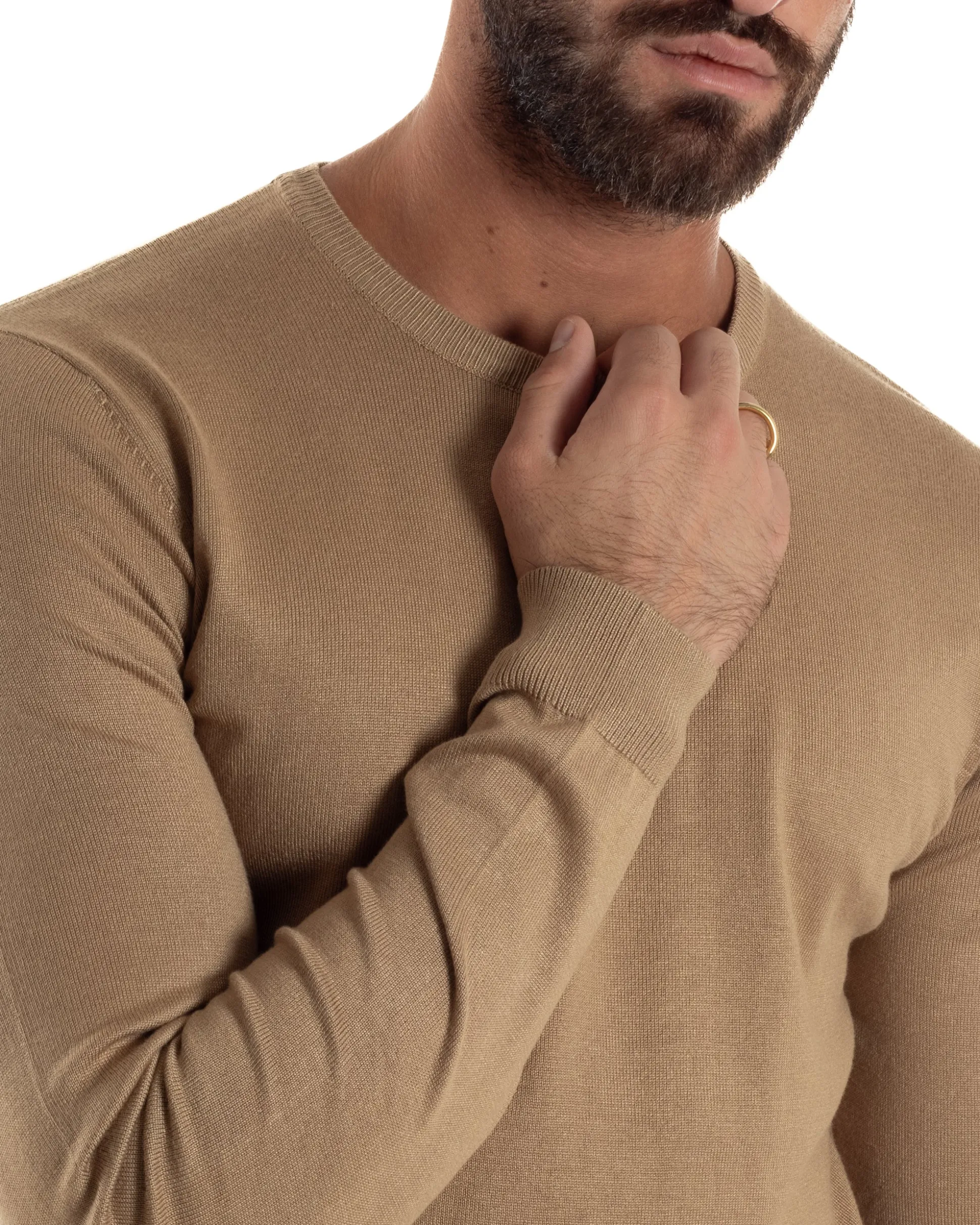 Maglioncino Uomo Girocollo Maglia Rasata Basic Camel M2499A