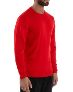 Maglioncino Uomo Girocollo Maglia Rasata Basic Rosso M2498A