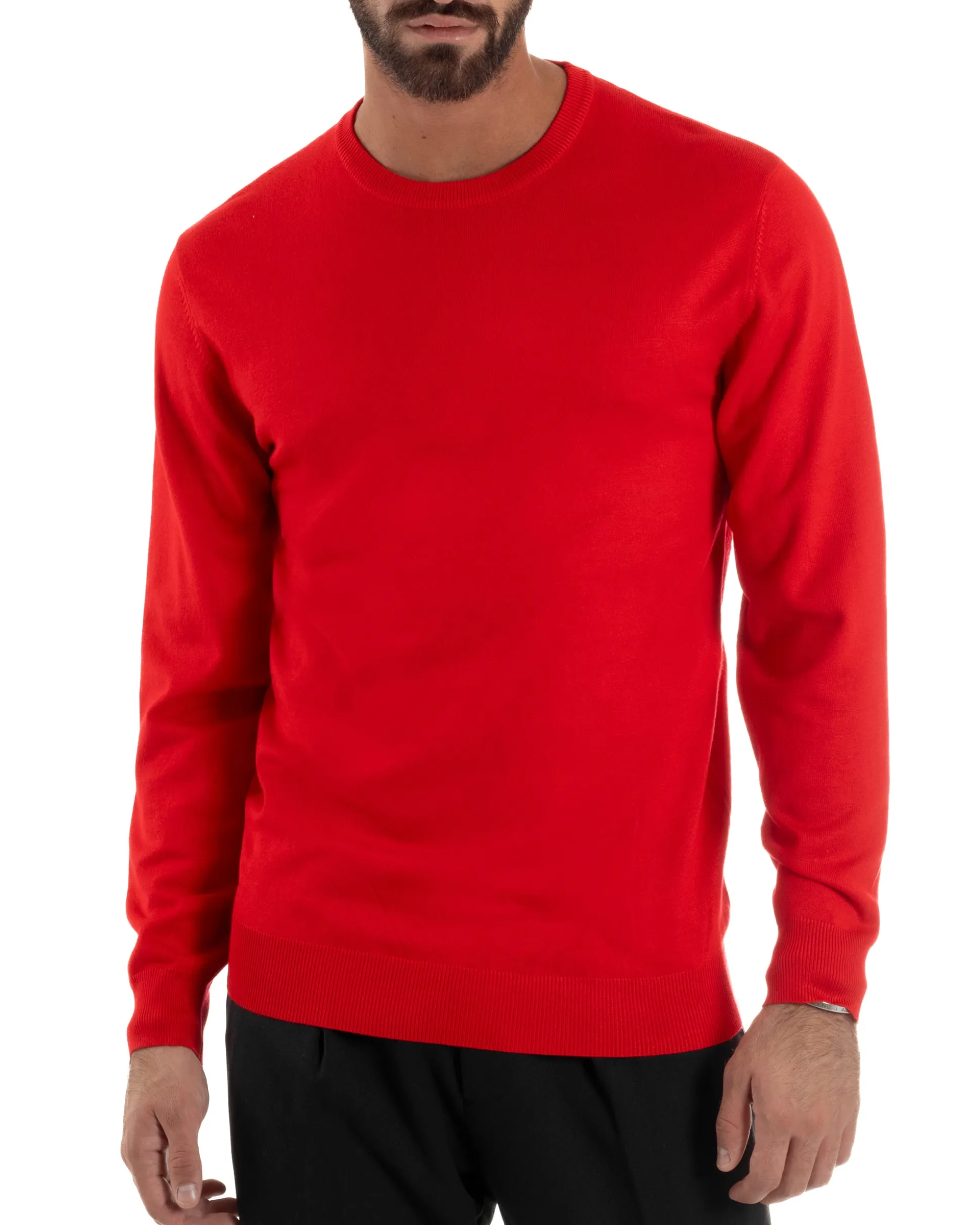 Maglioncino Uomo Girocollo Maglia Rasata Basic Rosso M2498A