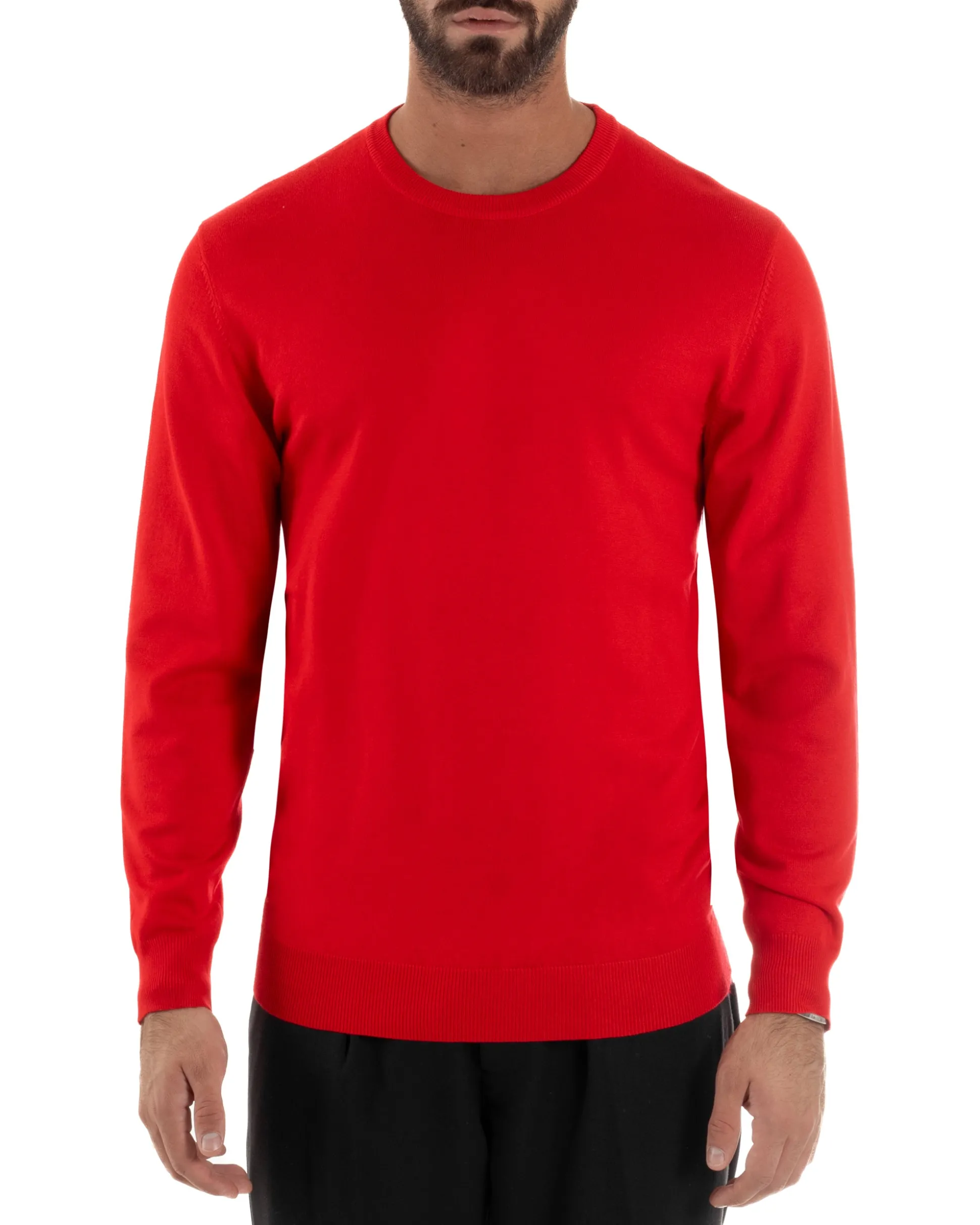 Maglioncino Uomo Girocollo Maglia Rasata Basic Rosso M2498A