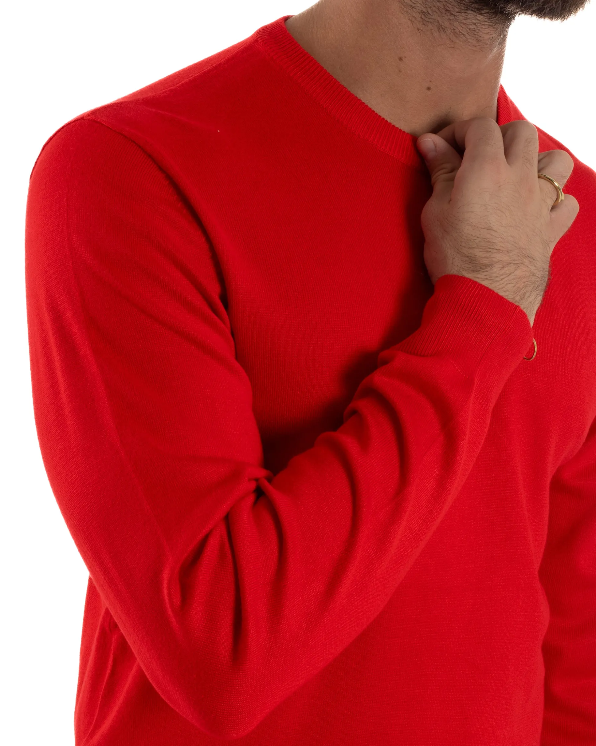 Maglioncino Uomo Girocollo Maglia Rasata Basic Rosso M2498A