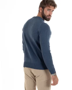 Maglioncino Uomo Girocollo Maglia Inglese Maglione Morbido Basic Tinta Unita Denim GIOSAL-M2934A