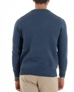 Maglioncino Uomo Girocollo Maglia Inglese Maglione Morbido Basic Tinta Unita Denim GIOSAL-M2934A