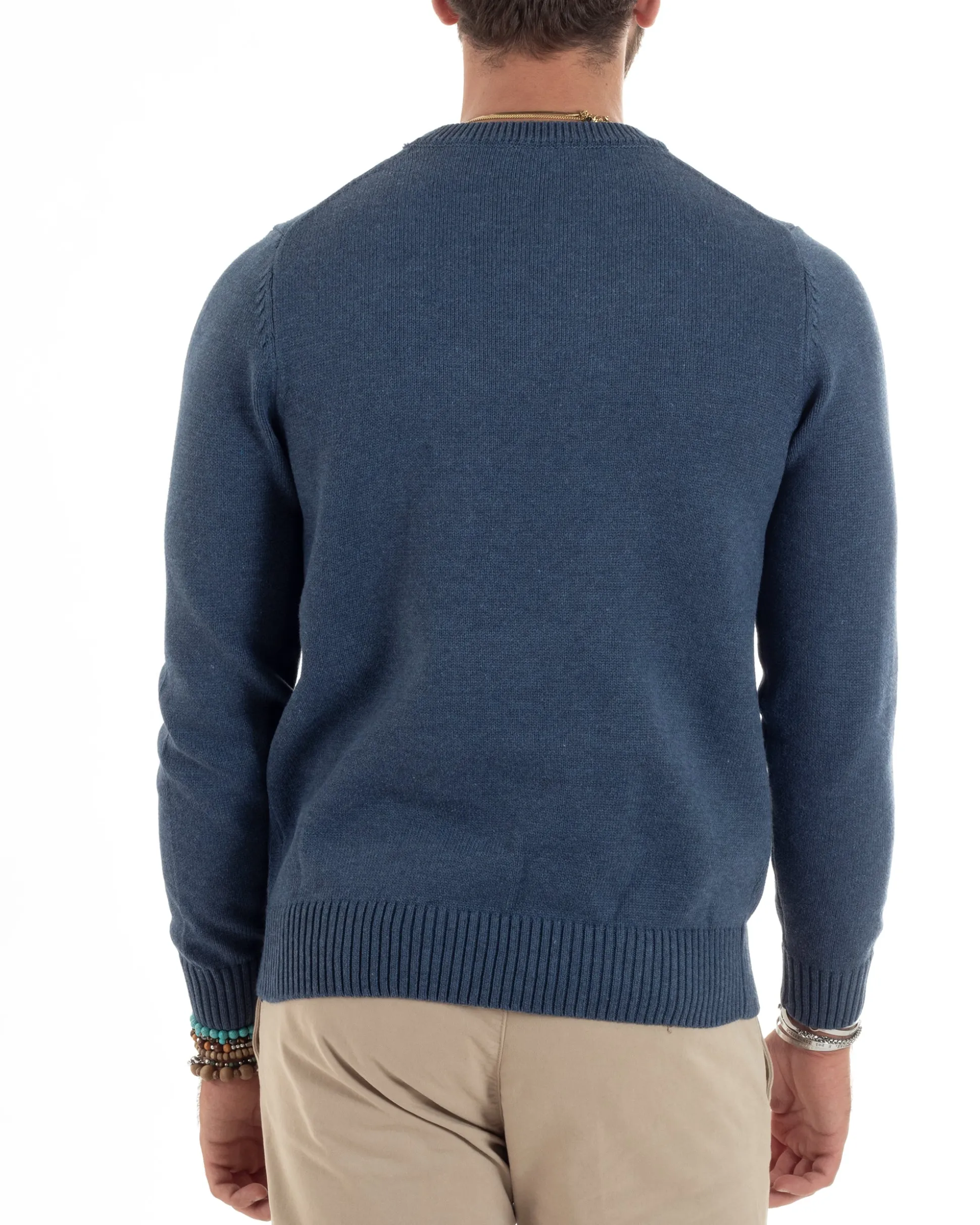 Maglioncino Uomo Girocollo Maglia Inglese Maglione Morbido Basic Tinta Unita Denim GIOSAL-M2934A