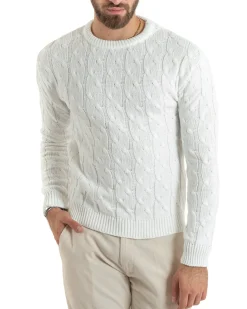 Maglioncino Uomo Girocollo Maglia Inglese Basic Trecce Panna GIOSAL-M2705A
