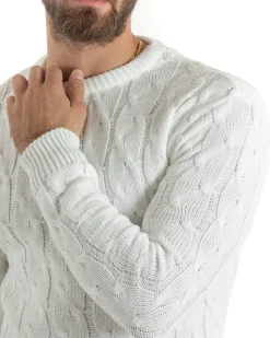 Maglioncino Uomo Girocollo Maglia Inglese Basic Trecce Panna GIOSAL-M2705A