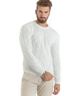 Maglioncino Uomo Girocollo Maglia Inglese Basic Trecce Panna GIOSAL-M2705A