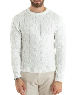 Maglioncino Uomo Girocollo Maglia Inglese Basic Trecce Panna GIOSAL-M2705A