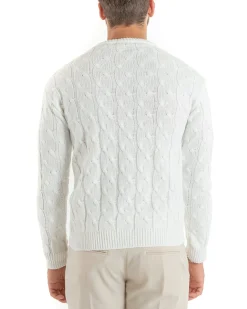Maglioncino Uomo Girocollo Maglia Inglese Basic Trecce Panna GIOSAL-M2705A